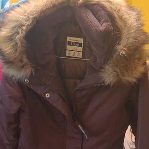 Abercrombie & Fitch Dark Brown Puffer Jacket with Fur Hood